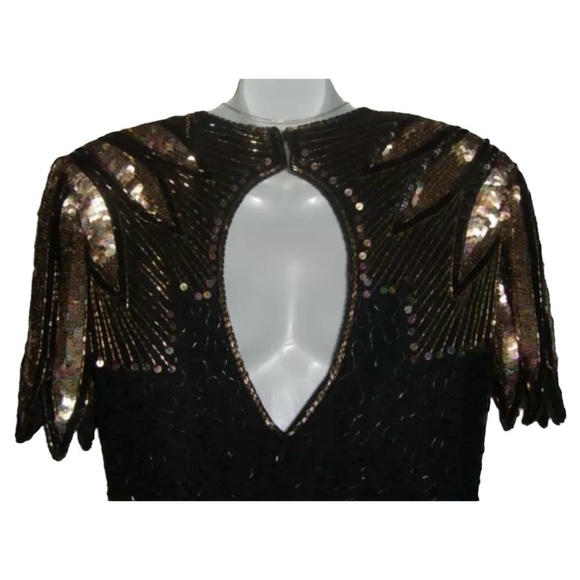 Stenay Dress Vintage 80s 20s Gatsby Dynasty Black Sequin Beaded Flapper Mob Wife - Picture 8 of 16